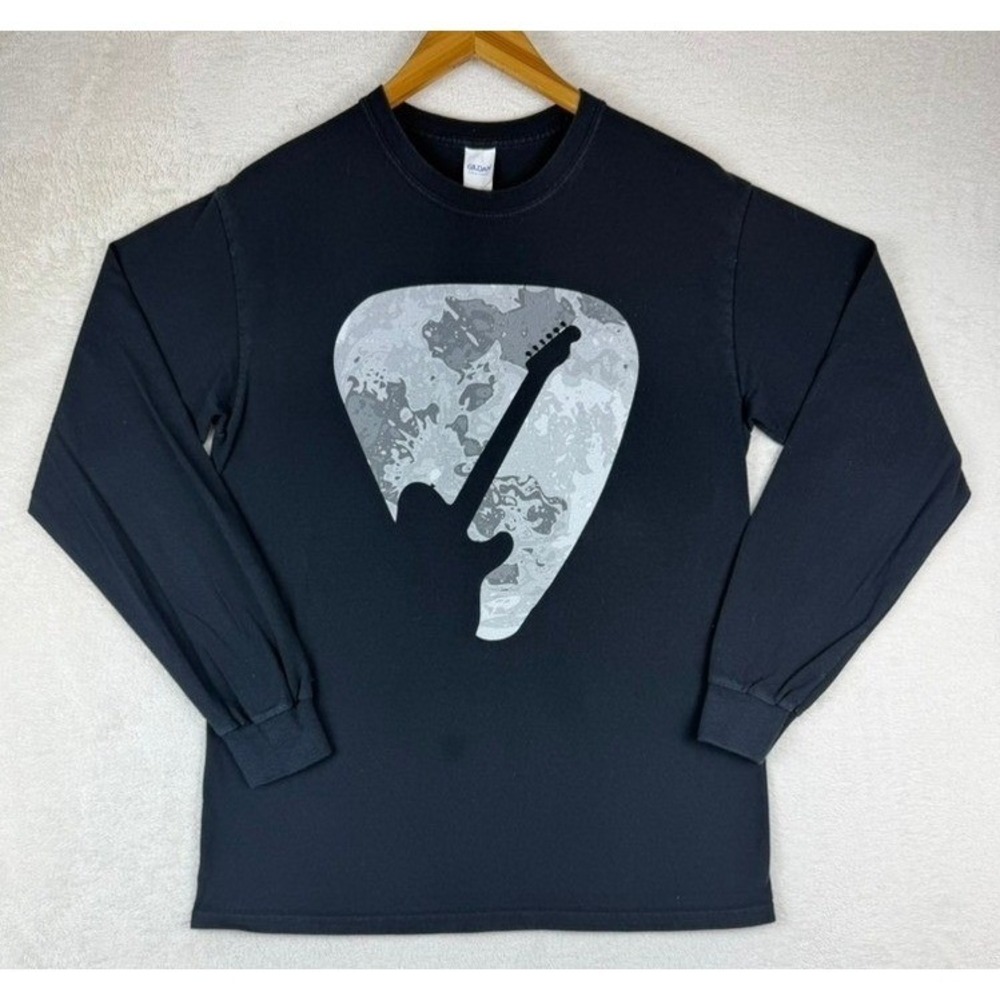 Gildan Guitar Pick Moon Graphic Long Sleeve Shirt Men's M Black Music Rock Tee